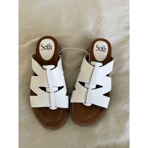 New Söfft White Leather‎ Balin Cutout Slide Sandals Comfortable Casual Everyday